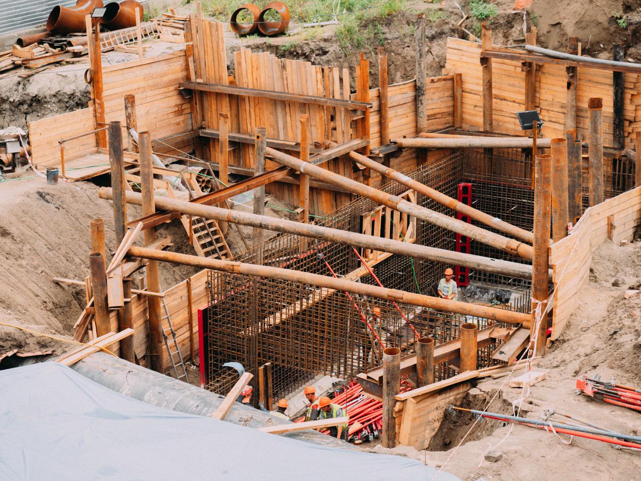 Excavation and foundation works at a construction site